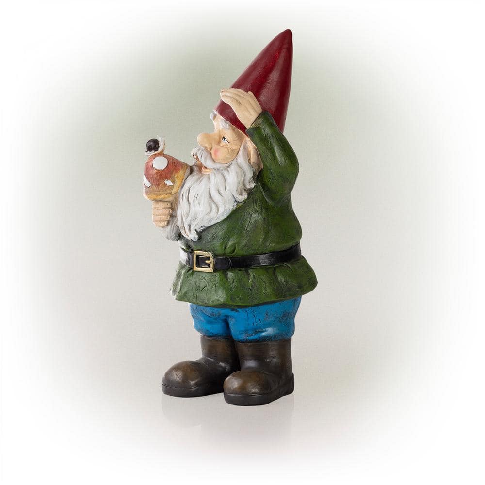 Whimsical 12" Multicolor Gnome Holding Mushroom Lawn Decoration