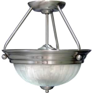 Marti 2-Light Indoor Brushed Nickel Semi-Flush Mount Ceiling Fixture with Alabaster Melon Glass Bowl