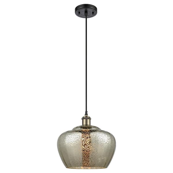 Innovations Fenton 100-Watt 1-Light Black Antique Brass Standard Mini Pendant Light with Painted Glass Shade, No Bulbs Included