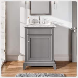 Elite Princeton 24 in. W x 23.5 in. D x 33.75 in. H Freestanding Bath Vanity in Gray with White Carrara Marble Top