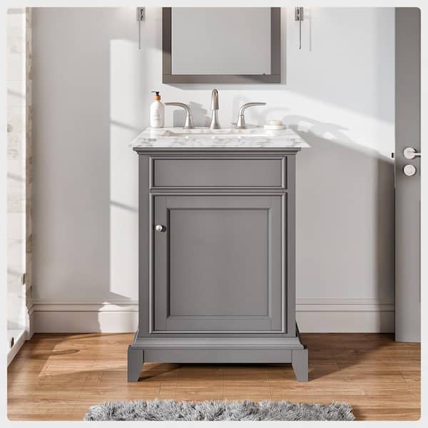 Eviva Elite Princeton 24 in. Single Sink Gray Bath Vanity with White Carrara Marble Top (Assembled)