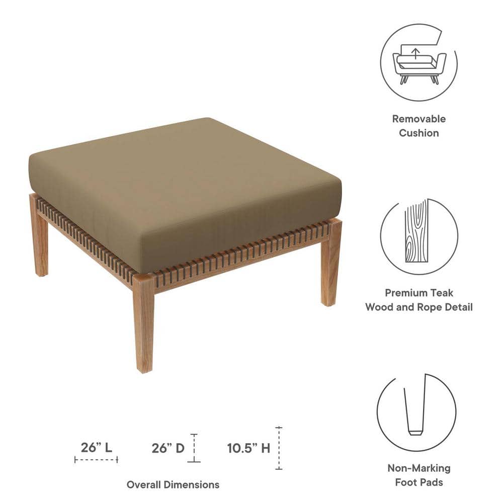 Clearwater Coastal Charm Teak Wood and Woven Rope Outdoor Ottoman