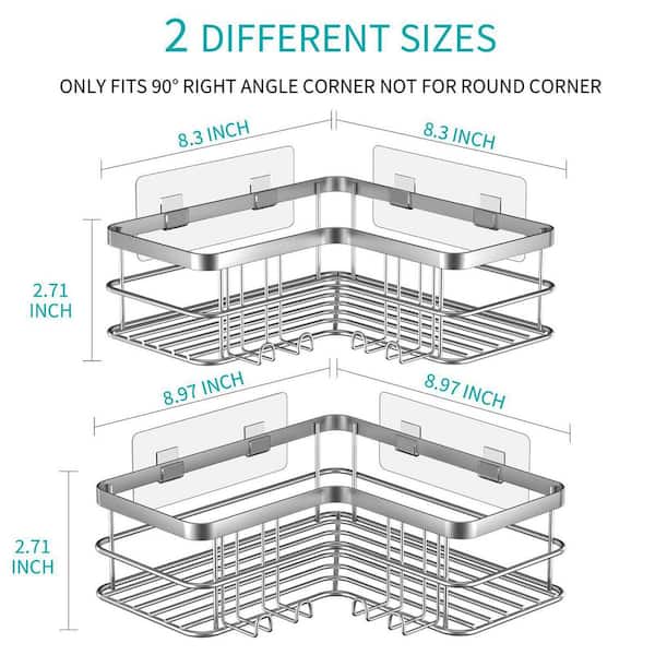 Mount Corner Shelf Shower Storage Rack Holder Bathroom Shelves No-dril –  pocoro