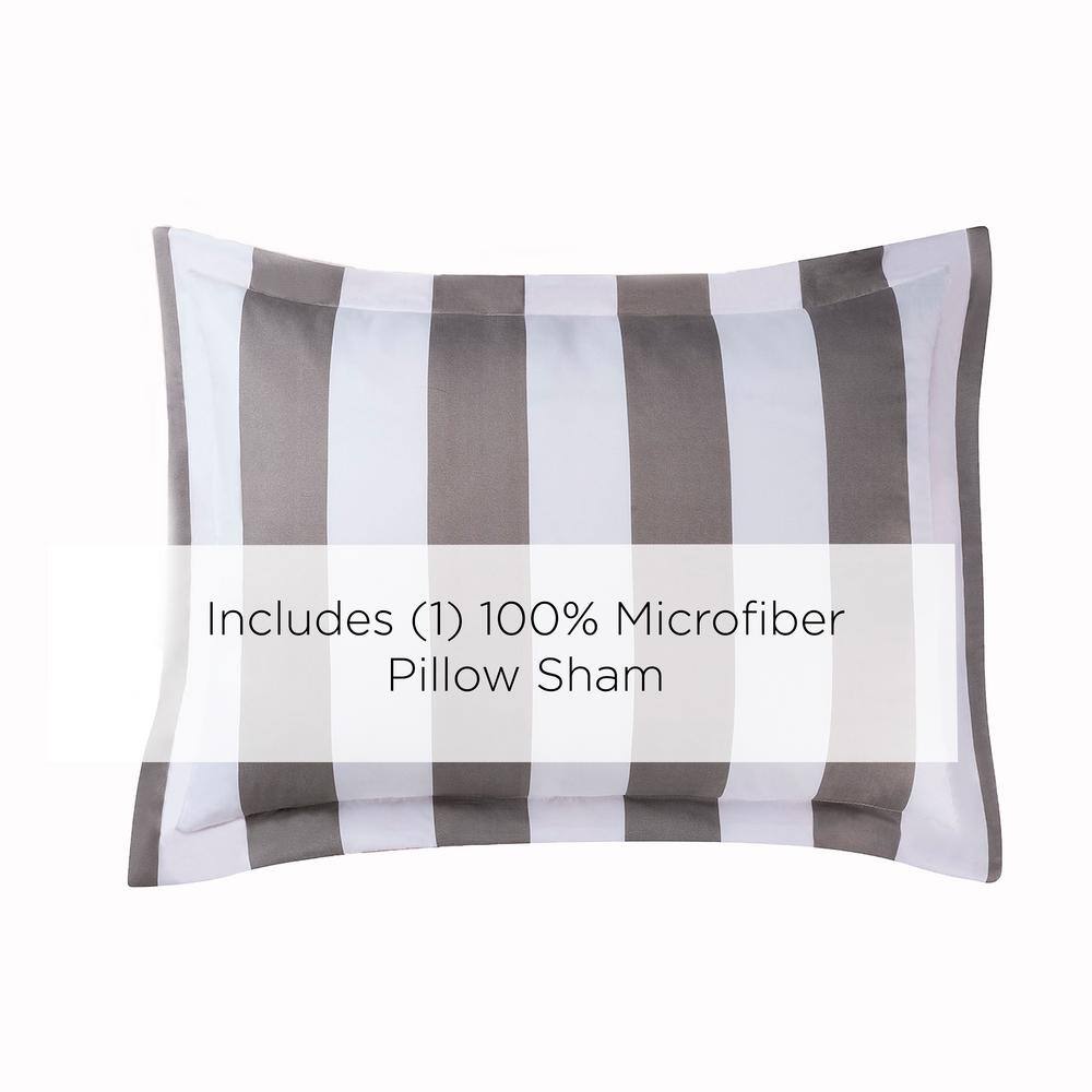 Twin Grey and White Striped Microfiber Comforter Set