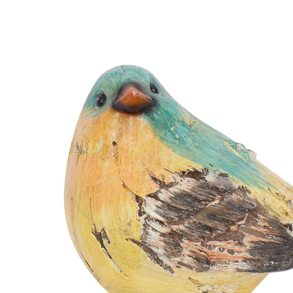 Set of Four Multi Colored Weathered Wood Bird Statues