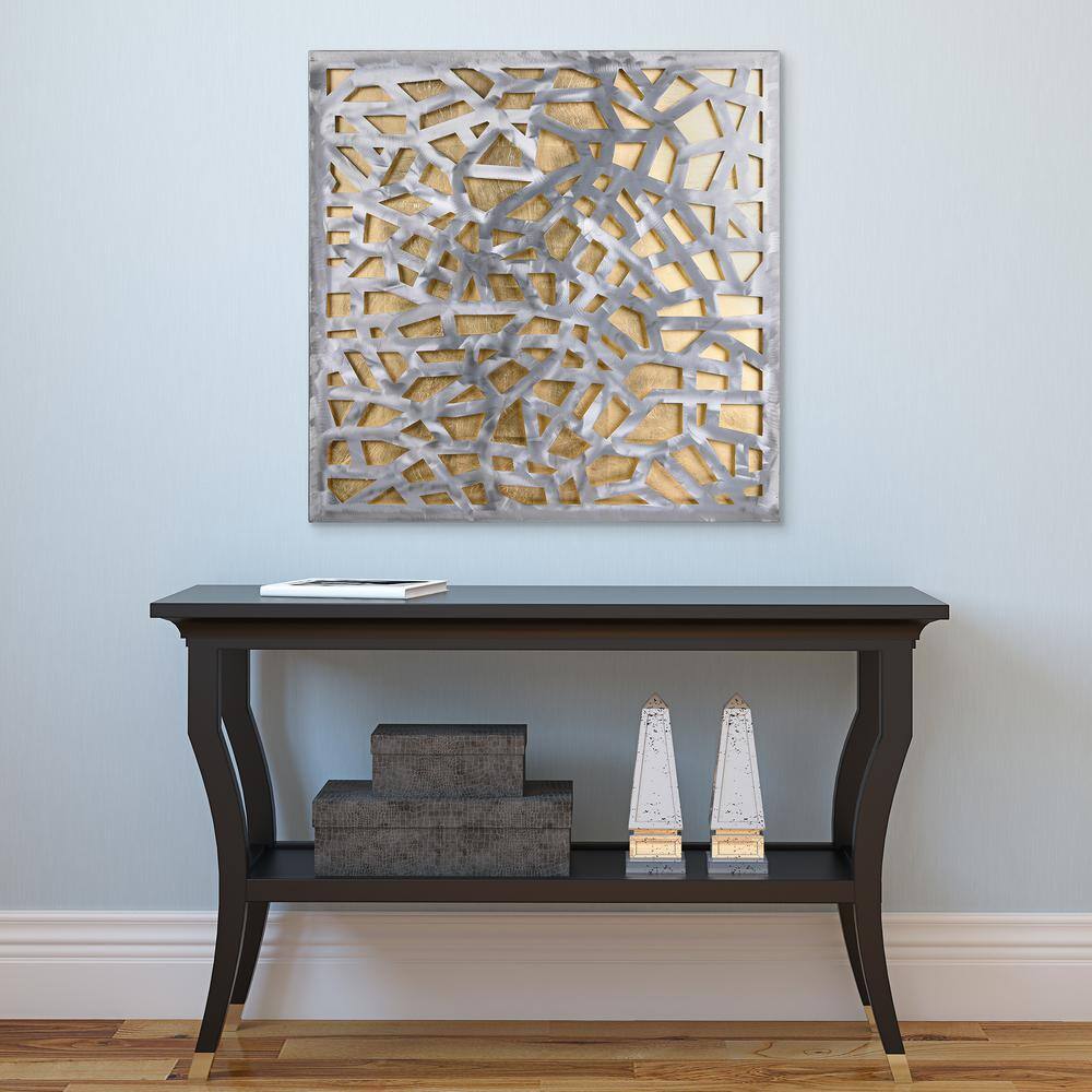 Gold and Silver Leaf Abstract Metal Wall Art Set, 64" x 32"
