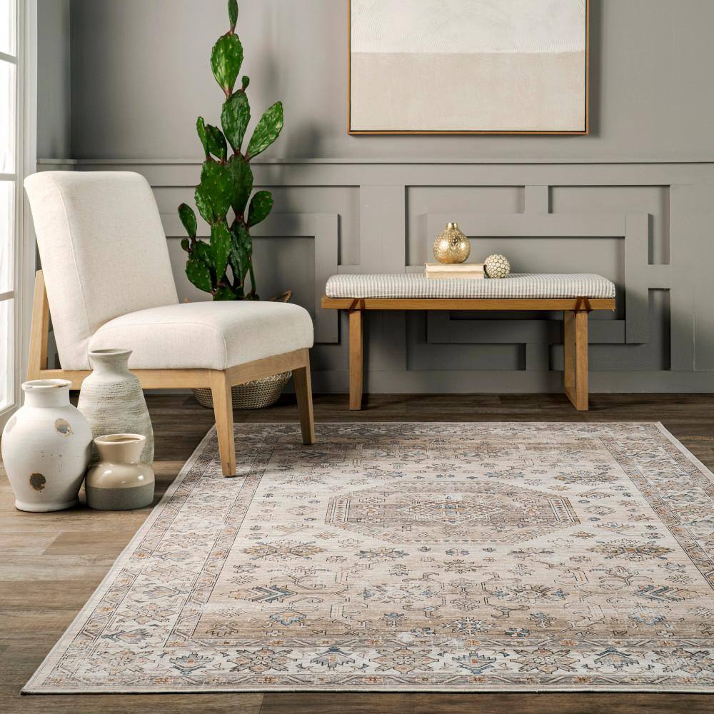 Beige and Ivory Synthetic Flat Woven 6' x 9' Area Rug