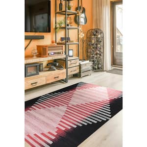 Red/Black 7 ft. 9 in. x 9 ft. 9 in. Hand-Knotted Wool Modern Modern Flat Weave Rug Area Rug
