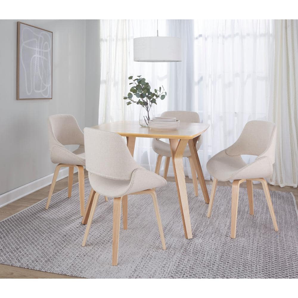 Natural Wood Cream Fabric Upholstered Side Chair