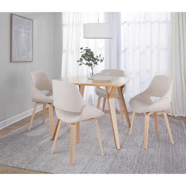 Lumisource Fabrico Cream Fabric and Natural Wood Side Chair (Set of 2)