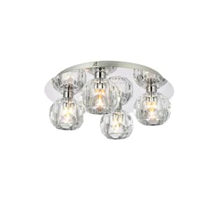 Timless Home 14 in. 4-Light Modern Chrome And Clear Flush Mount with No Bulbs Included