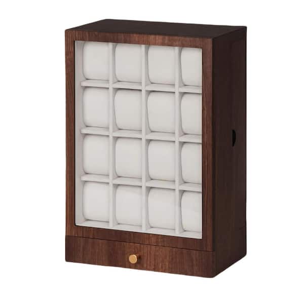 Unbranded 16-Slot Wooden Watch Box Display, Large Storage for Men's Nightstand (L Size), Brown, 10.62 in. x 5.9 in. x 15.74 in.
