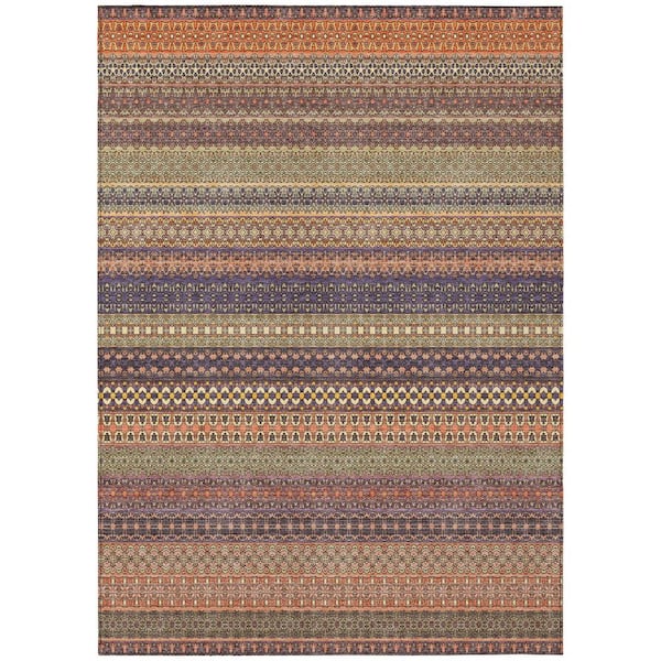 Orange 10 ft. x 14 ft. Woven Striped Polyester Rectangle Indoor/Outdoor Area Rug