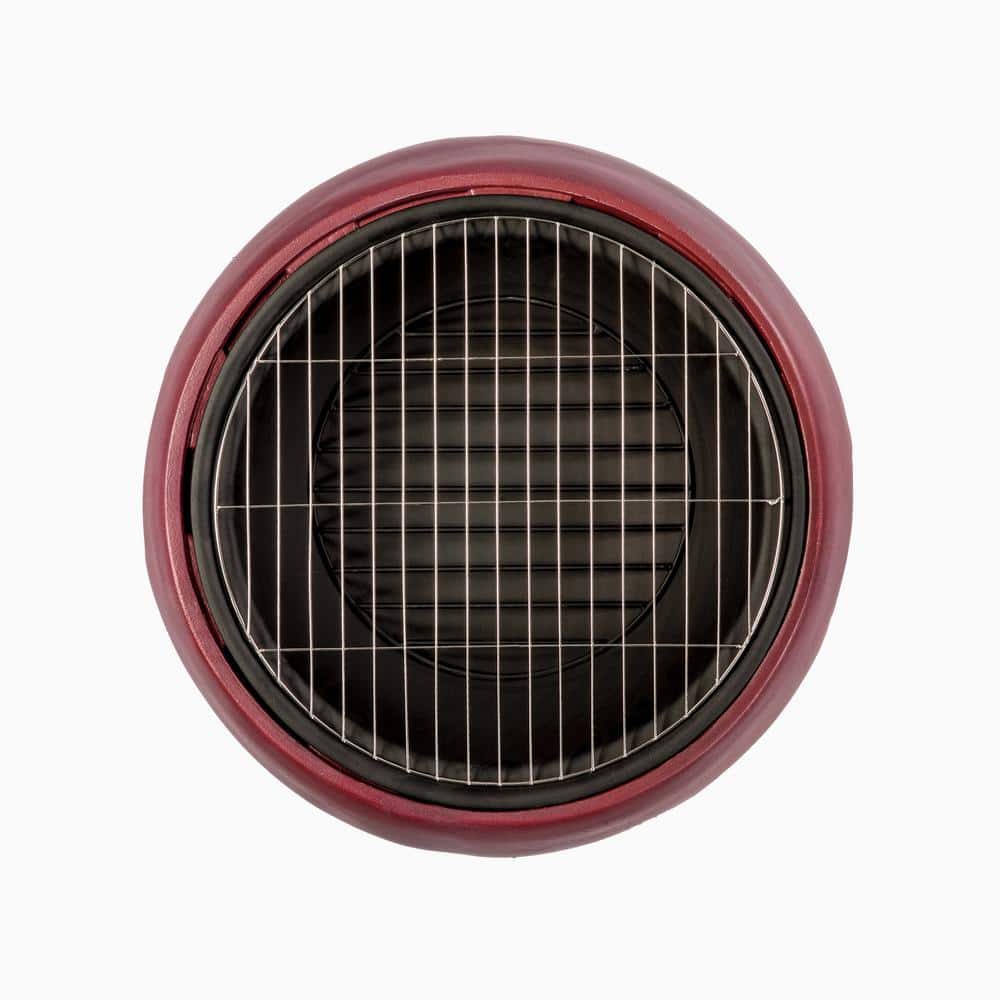 Maroon Round Wood Burning Fire Pit with Faux Concrete Base