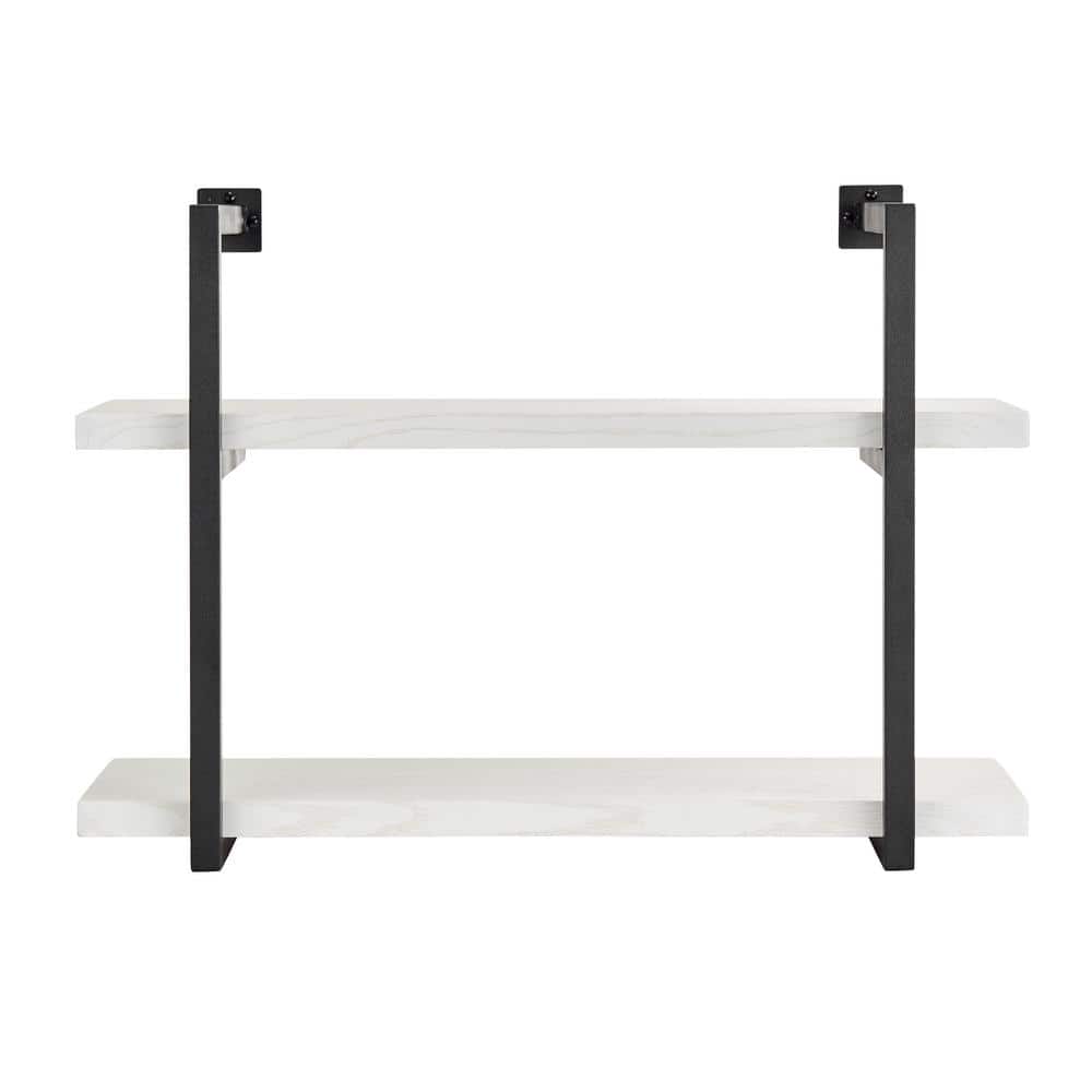 White Birch and Black Iron 2-Tier Floating Wall Shelf