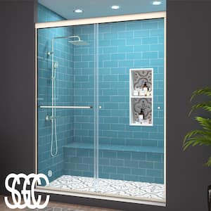 50-54 in. W x 70 in. H Sliding Frameless Shower Door in Brushed Nickel with 1/4 in. (6 mm) Clear Glass