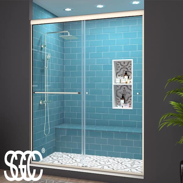 ES-DIY 50-54 in. W x 70 in. H Sliding Frameless Shower Door in Brushed Nickel with 1/4 in. (6 mm) Clear Glass