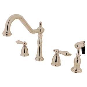 Heritage 2-Handle Standard Kitchen Faucet with Side Sprayer in Polished Nickel