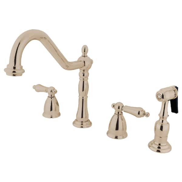 Kingston Brass Heritage 2-Handle Standard Kitchen Faucet with Side Sprayer in Polished Nickel