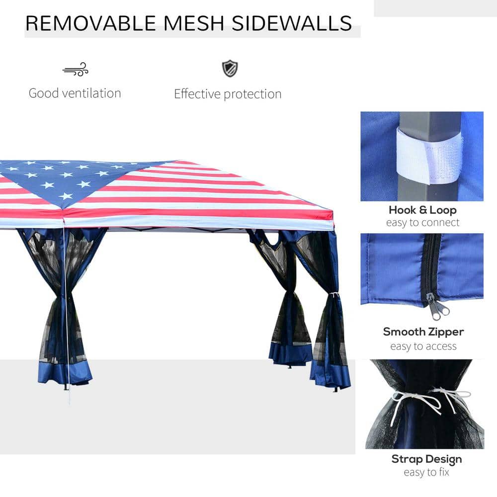 American Flag 10' x 20' Pop Up Canopy Tent with Mesh Sidewalls