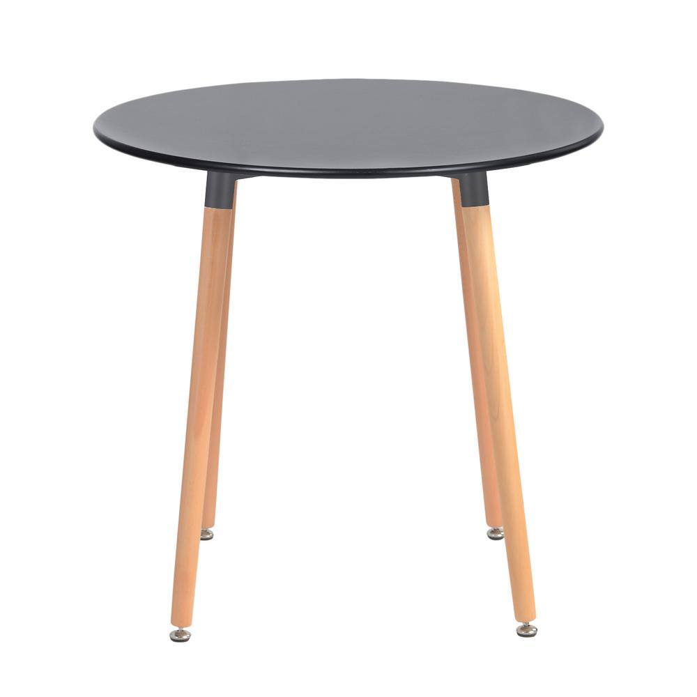 sumyeg Black Round Dining Table Accent Table with Beech Wood Legs ...