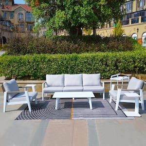 Betty White 6-Piece Alu Patio Conversation Sofa Set with Gray Cushions