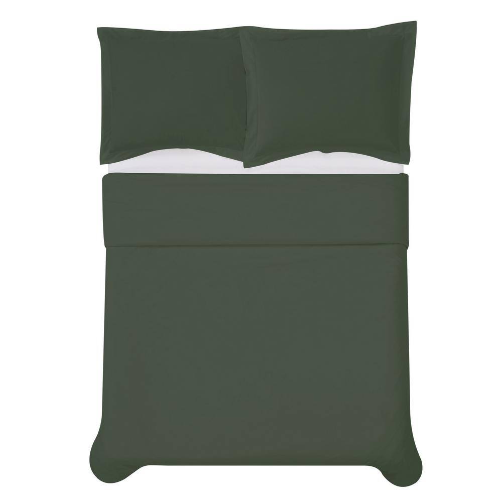 Green Full/Queen Cotton Percale Duvet Cover Set