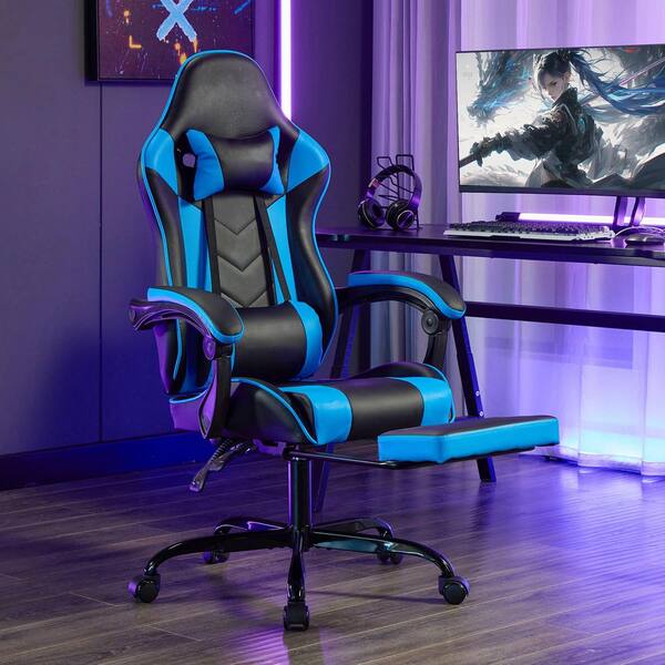 ELECWISH OC136 Gaming Chair – Ergonomic With Massage Lumbar Support & Footrest (Black/White)