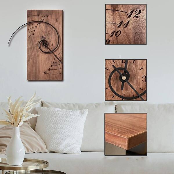Brown Analog Wood Silent Non-Ticking Rectangular Wall Clock