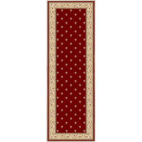 Well Woven Red 2 ft. x 5 ft. Runner Flat-Weave Apollo Fleur De Lis Traditional Oriental Border Area Rug