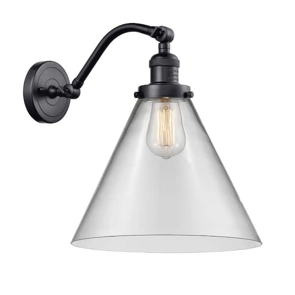 Innovations Cone 1-Light Matte Black, Clear Wall Sconce with Clear Glass Shade