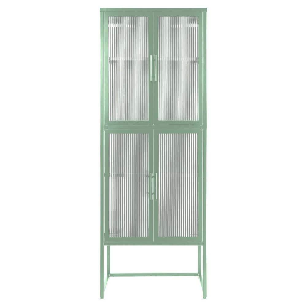 23.7 in. W x 13.86 in. D x 65.55 in. H Green Linen Cabinet with Arched Glas