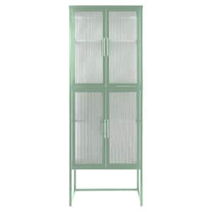 23.7 in. W x 13.86 in. D x 65.55 in. H Green Linen Cabinet with Arched Glass Door, Adjustable Shelves and Feet Anti-Tip