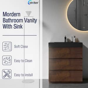 NOBLE 30 in. W x 18 in. D x 25 in. H Single Sink Freestanding Bath Vanity in Wood with Black Solid Surface Top