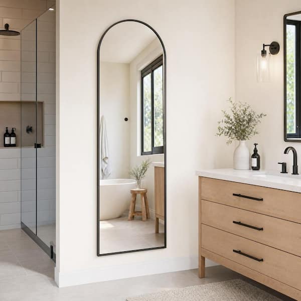 Black 26 in. W x 71 in. H Arched Modern Aluminum Alloy Framed Full Length Wall Bathroom Vanity Mirror