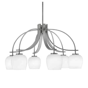 Olympia 17.75 in. 6-Light Graphite Downlight Chandelier White Marble Glass Shade