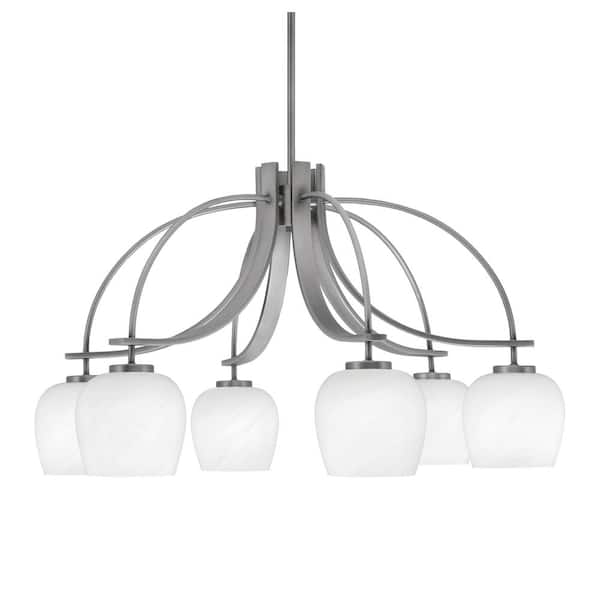 Unbranded Olympia 17.75 in. 6-Light Graphite Downlight Chandelier White Marble Glass Shade