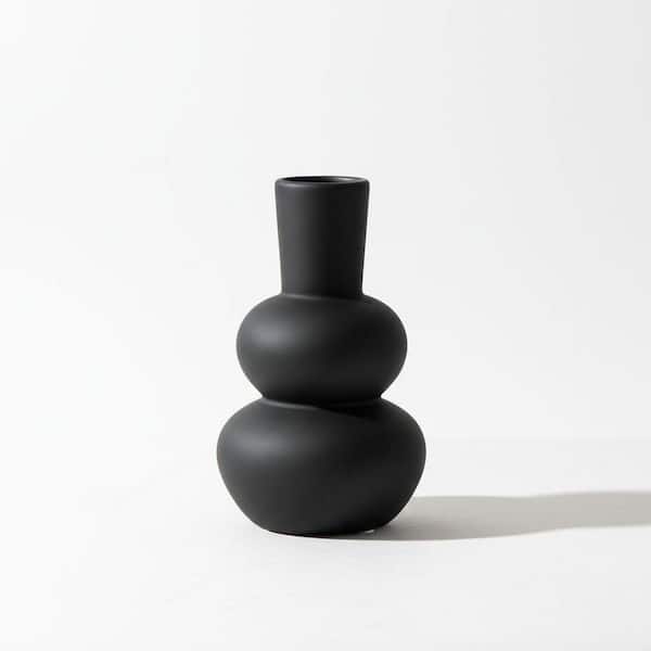 8.2 in. Matte Black Round Ceramic Boho Vase, Minimalist Pampas Vase for Table and Home Decor ENHD30919