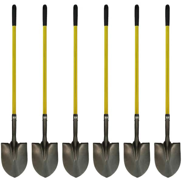 36.5 in. Classic Fiberglass Handle with Round Point Heavy-Duty Steel Shovel and Cushion Grip (6-Pack)