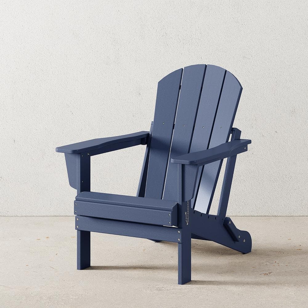 Navy Blue Folding Poly Adirondack Chair with Square Arms