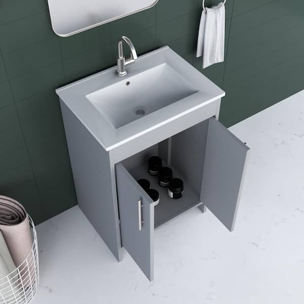 Villa 24 in. W x 18 in. D Bathroom Vanity in Gray with Ceramic Vanity Top in White with White Basin