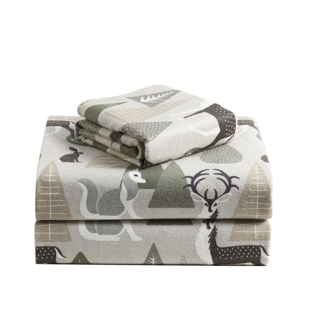 3-Piece Green and Brown Geometric Full Sheet Set