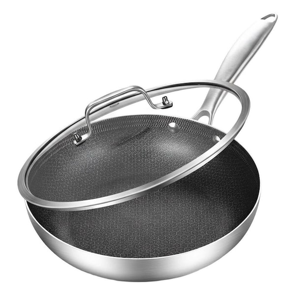 8.5 qt. Tri-Ply Clad Stainless Steel Nonstick Saute Pan with Lid Hybrid Structure Induction and Oven Safe