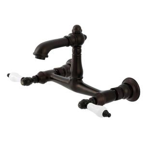 English Country Double Handle Wall Mount Bathroom Faucet in Oil Rubbed Bronze