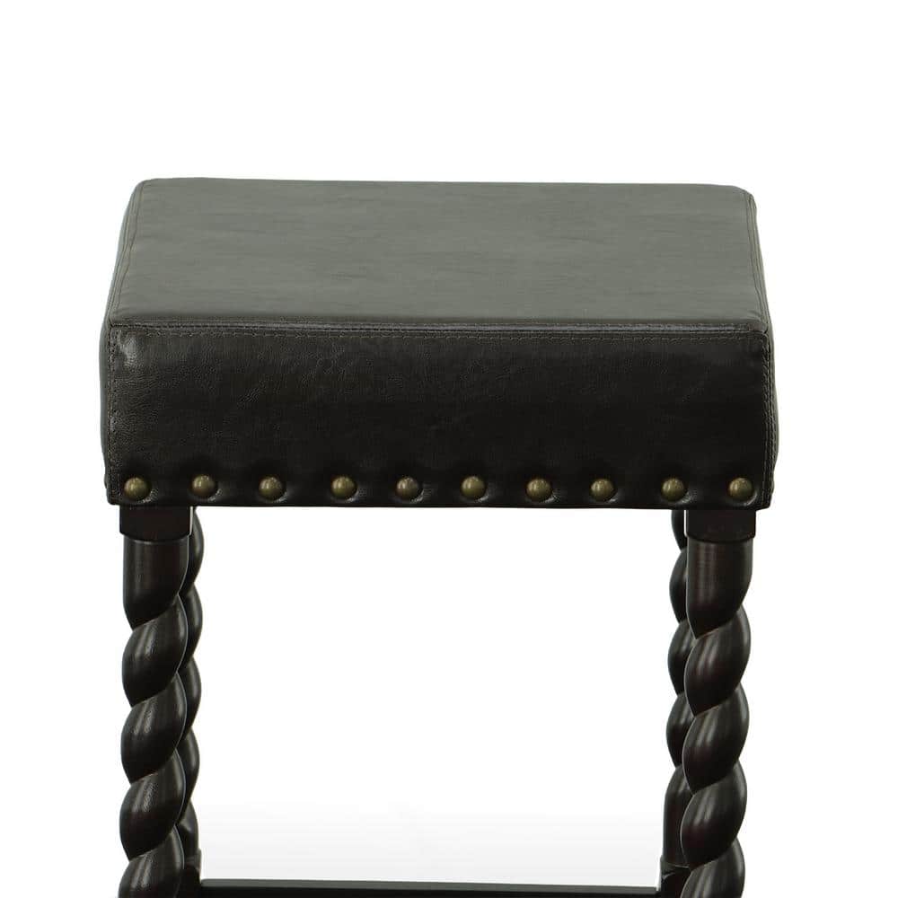 Espresso Brown Leatherette Backless Barstool with Metal Accents