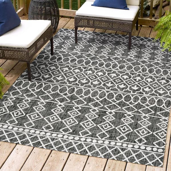 JONATHAN Y Kafel Modern Bohemian Black/Ivory 3 ft. x 5 ft. Indoor/Outdoor Area Rug