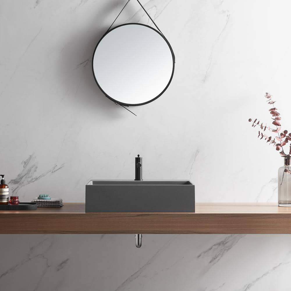 Matte Gray Granite Above-Counter Square Bathroom Sink