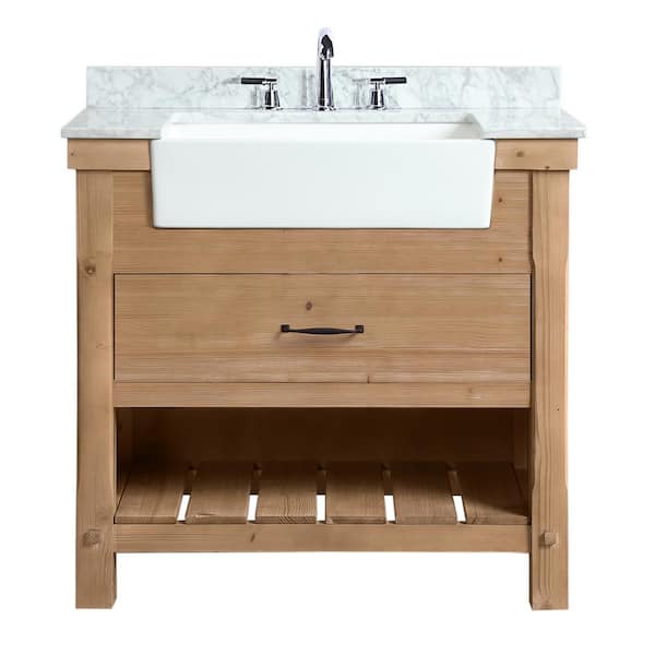 Ari Kitchen And Bath Marina 36 In Single Vanity Driftwood With Marble Top Carrara White Farmhouse Basin Akb 36dw The Home Depot - Home Depot Bathroom Sinks Vanity