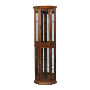 Floor Standing Medium Wood Corner China Cabinet with 6-Tier Adjustable Glass Shelves
