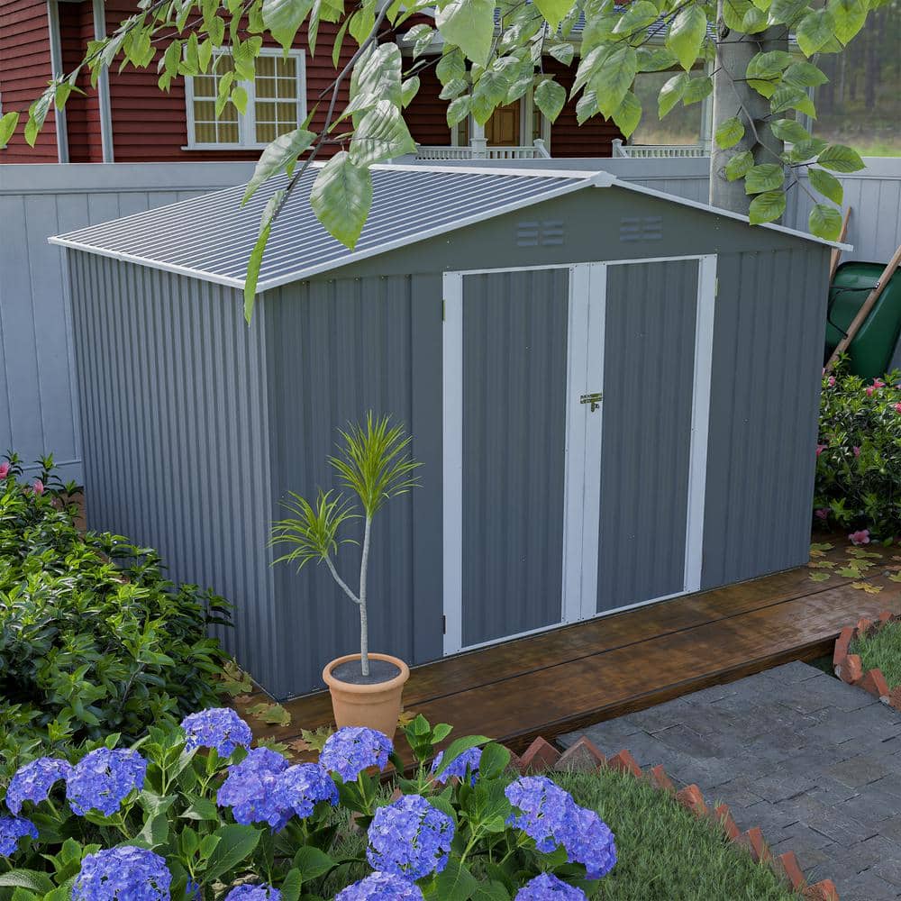 10 ft. W x 8 ft. D Metal Outdoor Storage Shed with 2 Lockable Doors, Lawn T